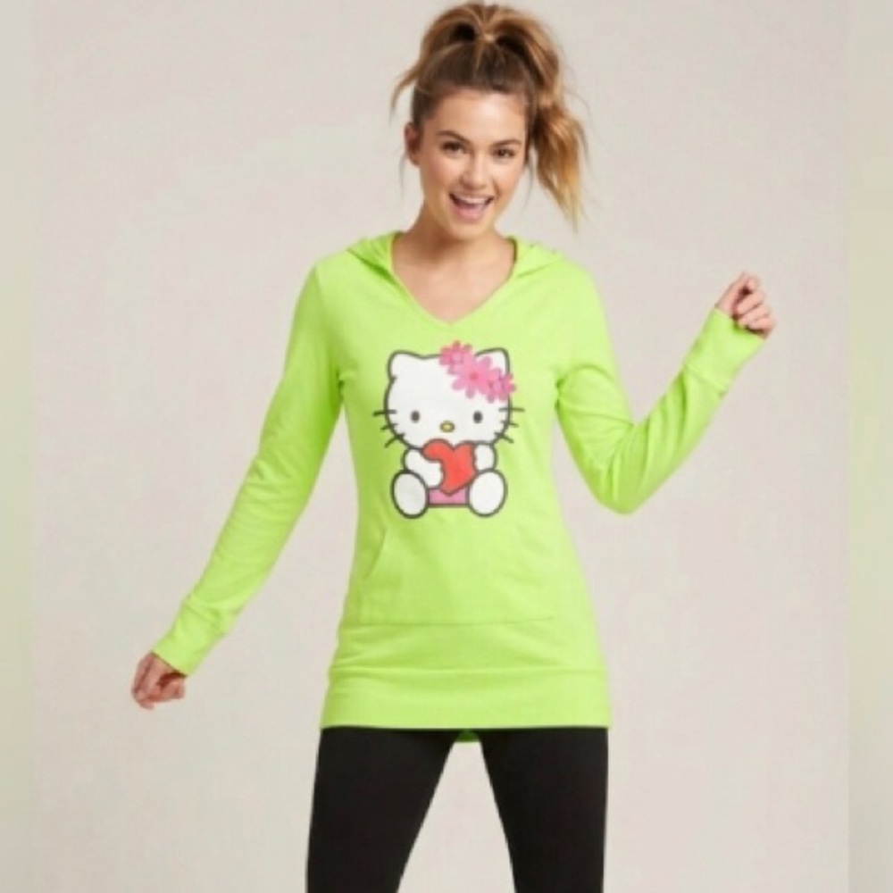 Bright green Hoodie with Adorable Character hello kitty graphic